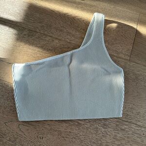 Aritzia Ribbed One-Shoulder Crop Top - Light Gray